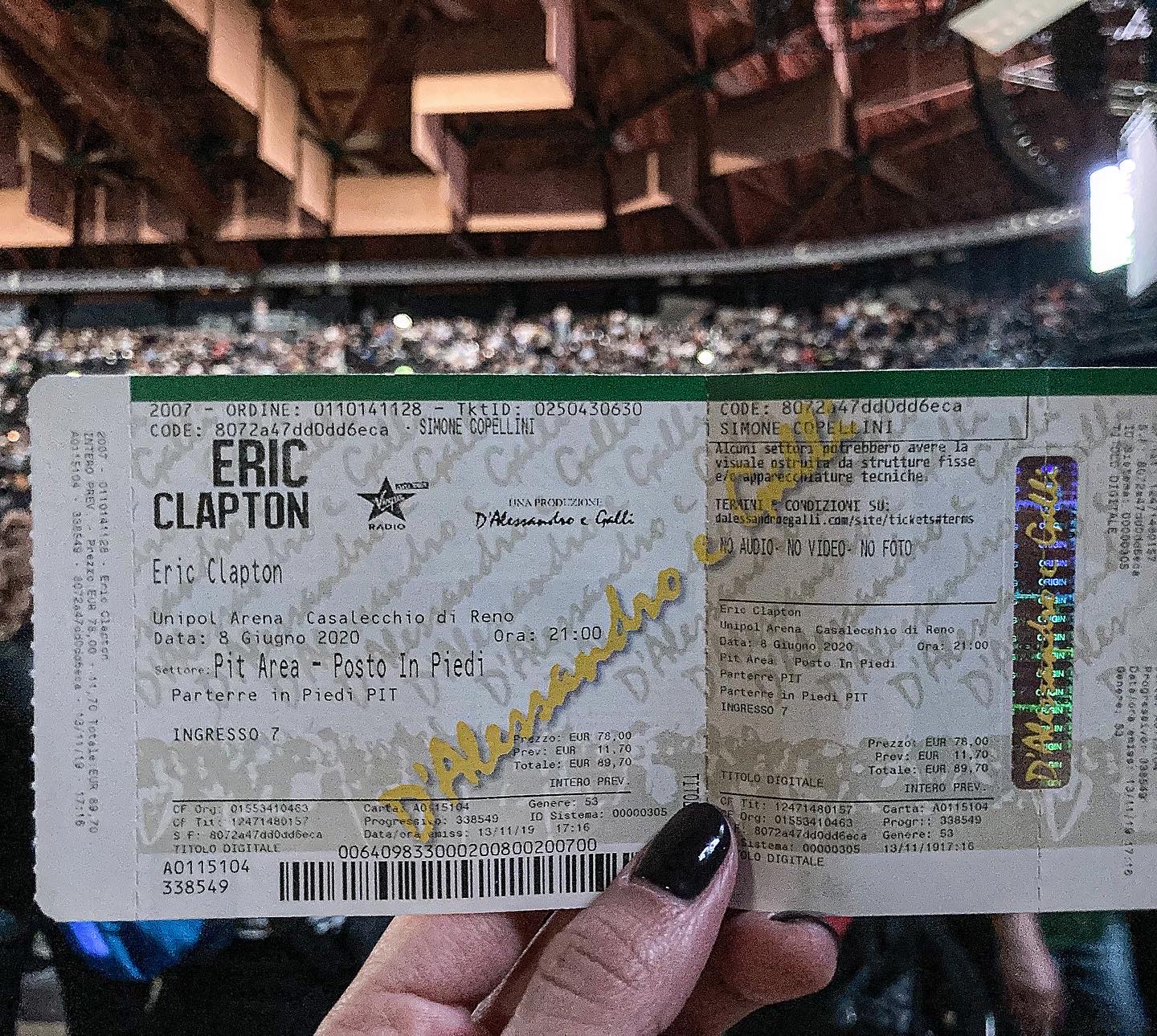 Bigliettoconcerto Eric Clapton - Unipol arena Bologna